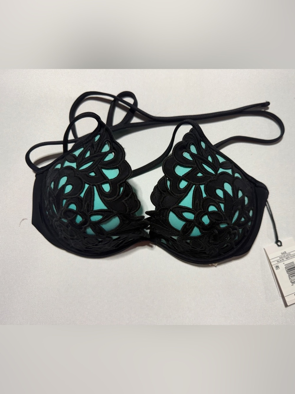 Shade & Shore Black & Teal Lace-Overlay Push-Up Bra - Women Intimates
